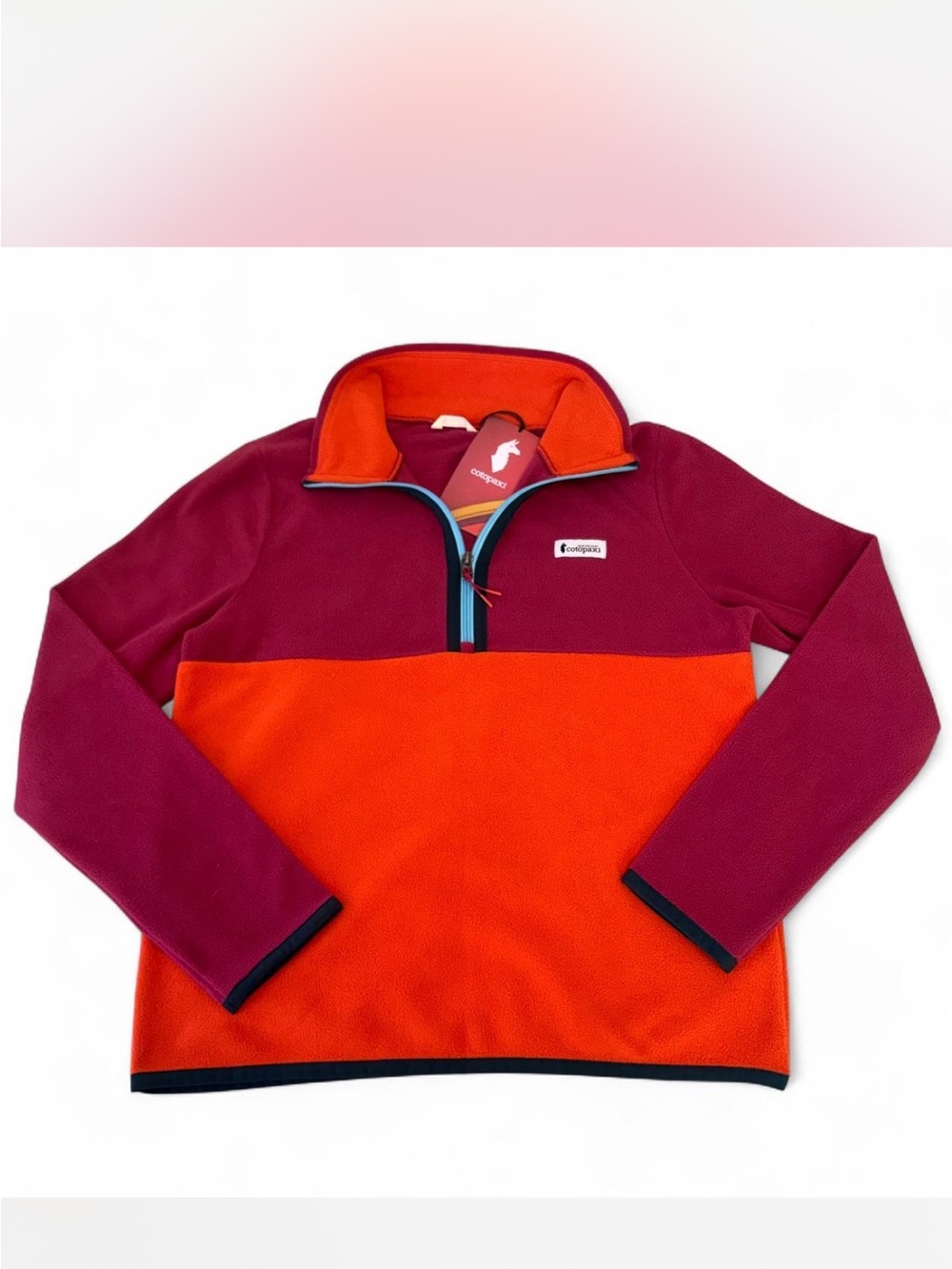 cotopaxi Two-Tone Burgundy and Orange Fleece Pullover